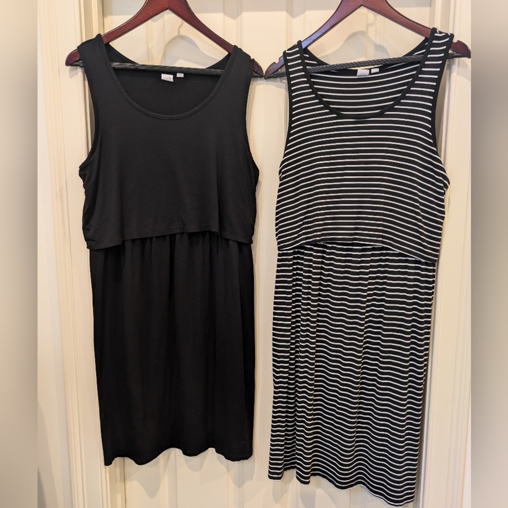 Gap Maternity Stripe/Black Layered Nursing Tank Dresses L